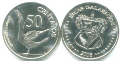 Galapagos 50 Centavos 2008 coin depicts Masked Booby Bird