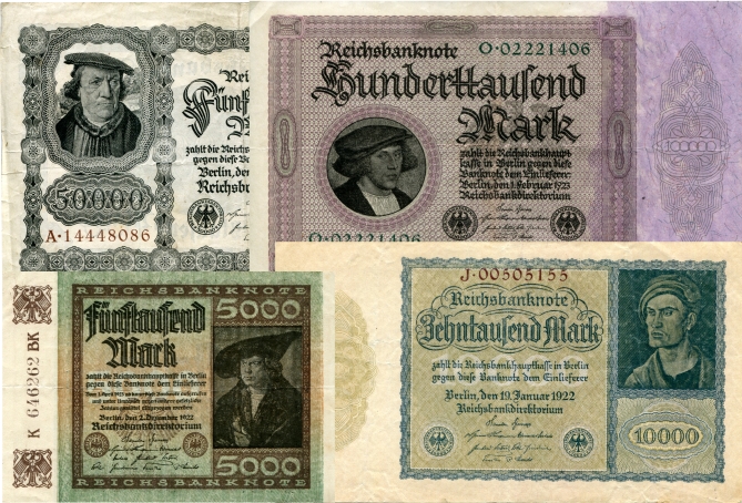 Germany 5000, 10,000, 50,000 & 100,000 Mark notes, 1922-1923