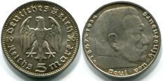 Nazi Germany silver 5 Reichsmark Hindenburg/Eagle 1935-36