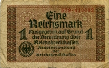 Germany 1 Reichsmark World War II Occupation note, PR136