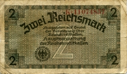 Germany 2 Reichsmark World War II Occupation note, PR137