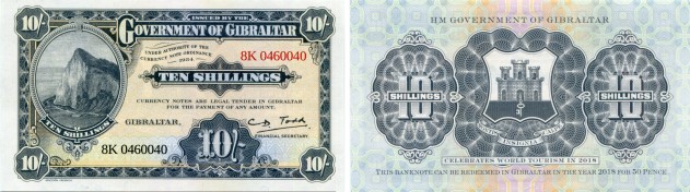Gibraltar 10 Shillings/50 Pence 1934/2018 banknote