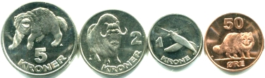 Greenland set of 4 pattern coins: 50 Ore, 1, 2 & 5 Kroner 2010