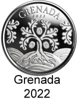 Grenada1 troy oz. silver 2 Dollar coins 2022 depicting nutmeg tree