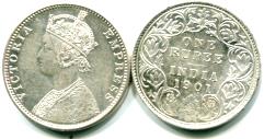 India 1 Rupee KM502 Queen Victoria 1900-01 Uncirculated