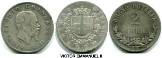 Italy 2 Lire 1863 Victor Emmanuel II, KM6a & KM16
