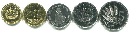 Lesotho 5 coin set: 20 Lisente - 5 Maloti 2020-18
