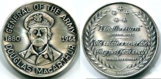General MacArthur oxidized silver plated bronze medal