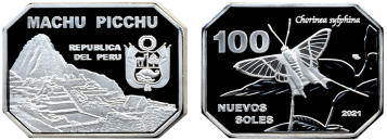 Machu Picchu 100 Soles 2021 depicts butterfly