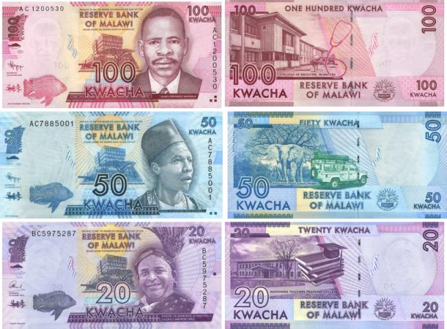 Malawi 20, 50 & 100 Kwacha Sustainable Growth and Development banknotes