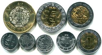 Mexico 8 coin set: 5 Centavos - 10 Pesos