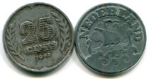 Nazi German occupied Netherlands 25 Cents 1941-1943 KM174