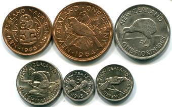New Zealand 6 coin set 1/2 Penny - 1 Florin 1964-1965