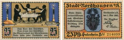 Nordhausen Germany 25 Pfennig note, 1921 features St. Martin's Eve Feast