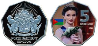 North Barchant 5 Barchants 2022 multi-color coin depicting Queen Anna Makko