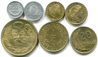 Peru 6 coin set 1 Centavo - 1 Sol 1952-1954
