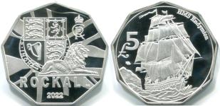 Rockall 5 Pounds 2022 depicting HMS Endymion