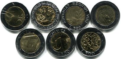 San Marino bimetallic 500 Lire coin setL 1990-1999