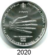 SERBIA 100 DINARA 1 TROY OUNCE 2020 SILVER TESLA - X-RAYS 1 troy ounce silver Tesla 100 Dinara coins