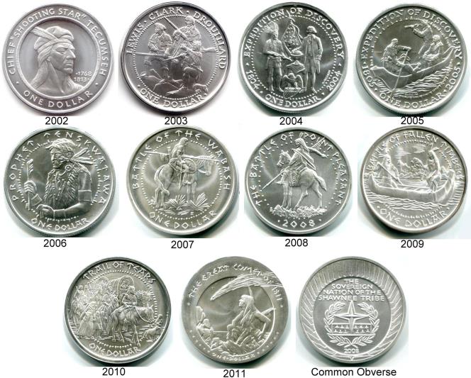 Shawnee Nation silver dollars 2002 to 2010