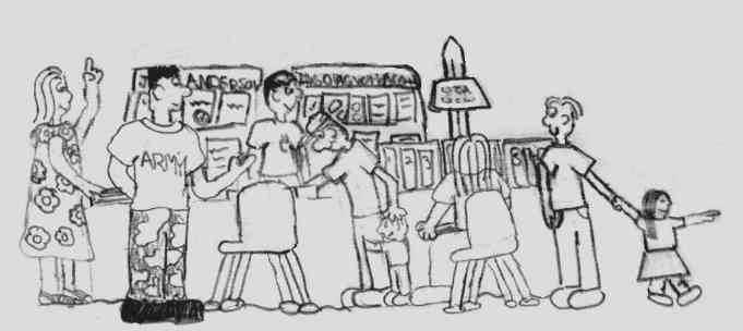 Joel Anderson's Table at the Coin Show, drawn by Grace Anderson