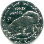 Sierra Leone 1 Dollar 2008 Honey Badger black copper-nickel coin KM348