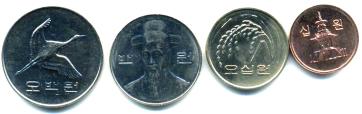 South Korea 4 coin set: 1 - 500 Won