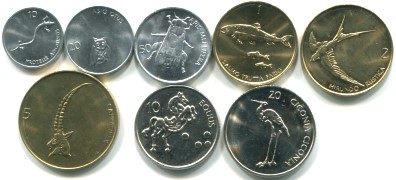 Slovenia 8 coin set set features animals, birds and fish.