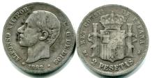Spain silver 2 Pesetas 1882 KM678