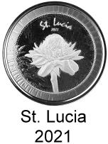 St. Lucia 1 troy oz. silver 2 Dollar coins 2021 depicting Torch ginger flower