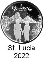 St. Lucia 1 troy oz. silver 2 Dollar coins 2021 depicting two lovers holding hands
