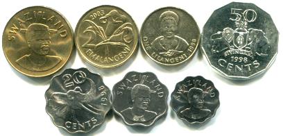 Swaziland coin set: 5 Cents - 5 Emalageni