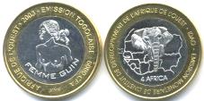 Togo bi-metallic 6000 Francs coin pictureing a topless woman