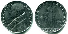 Vatican 100 Lire Pius XII Stainless Steel, KM55