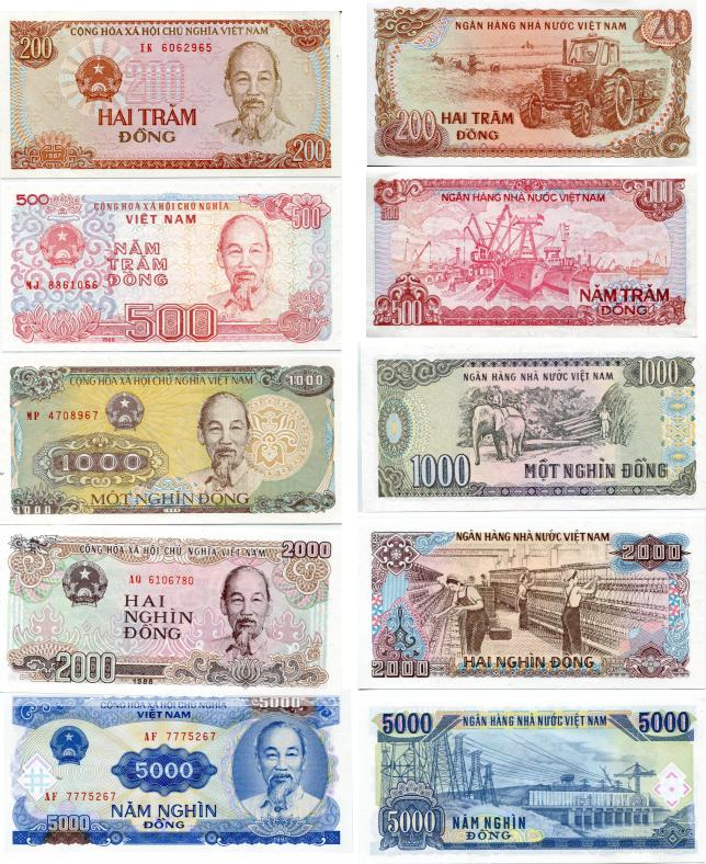 Vietnam 5 note set: 200 - 5000 Dong 1987-1991